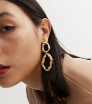 New Look Gold Beaten Chain Oval Drop Earrings